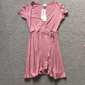 pink wrap dress